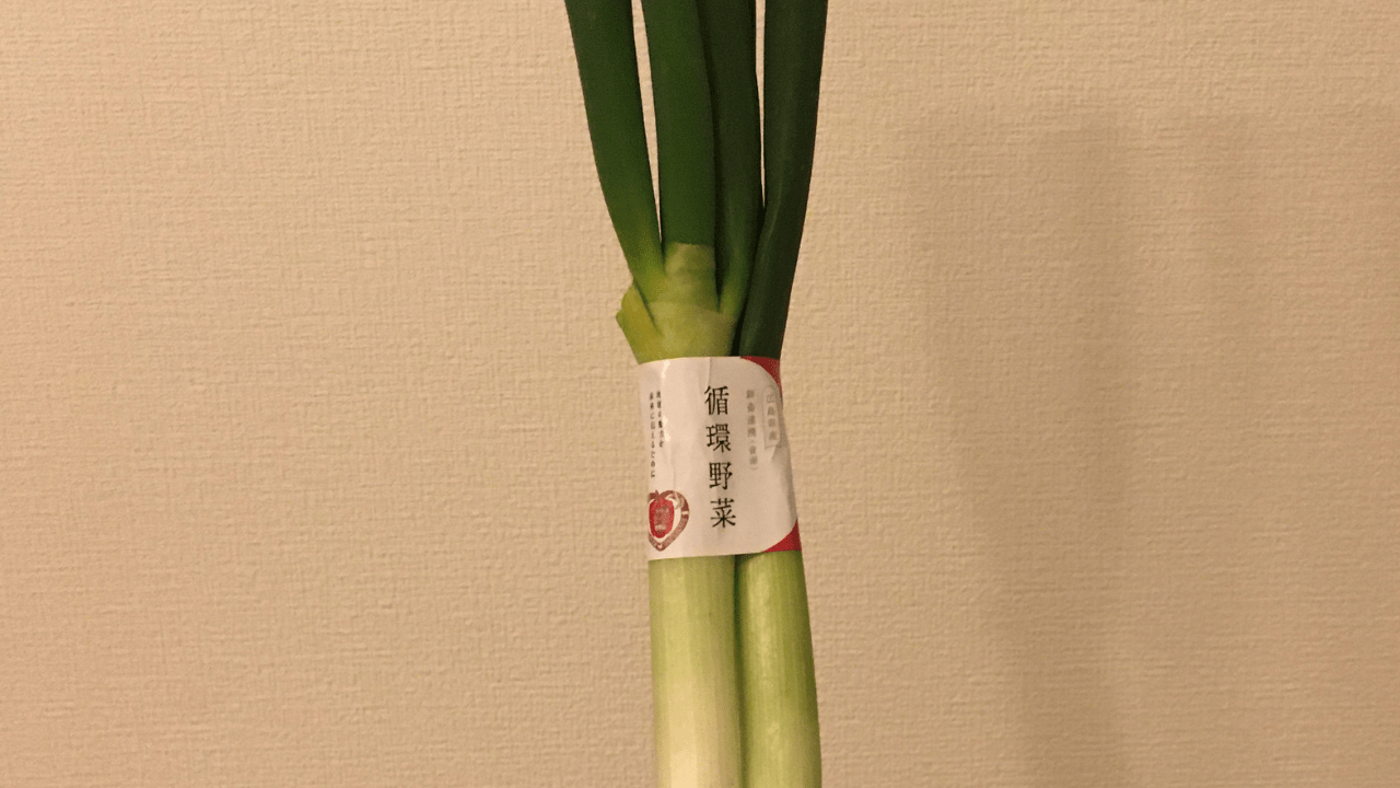 「循環野菜」のシールがついた長ネギ