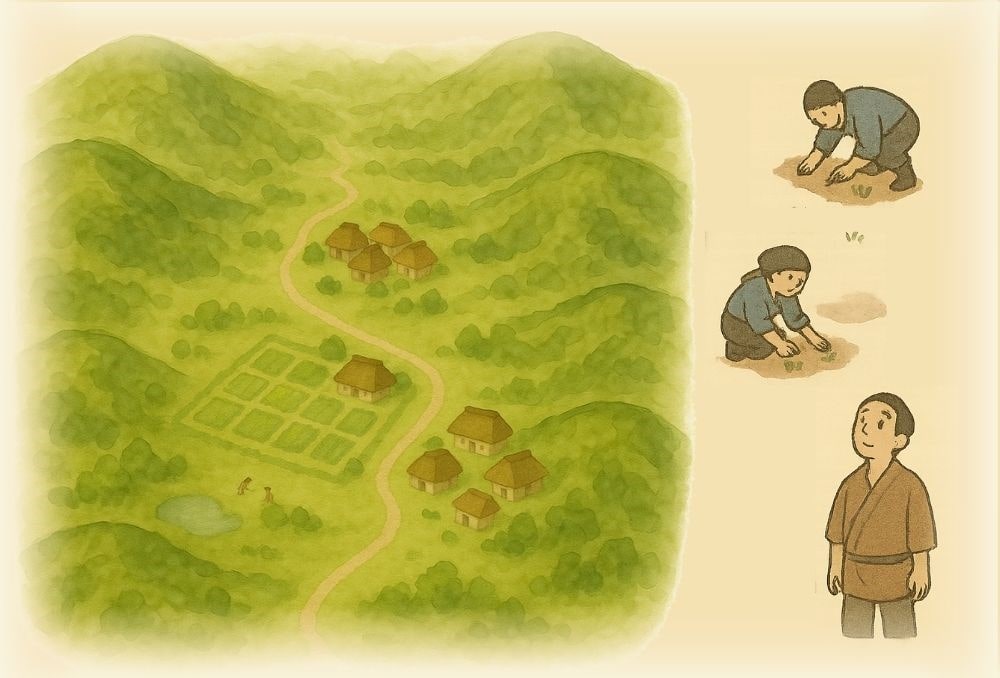盆地と農業のイラスト